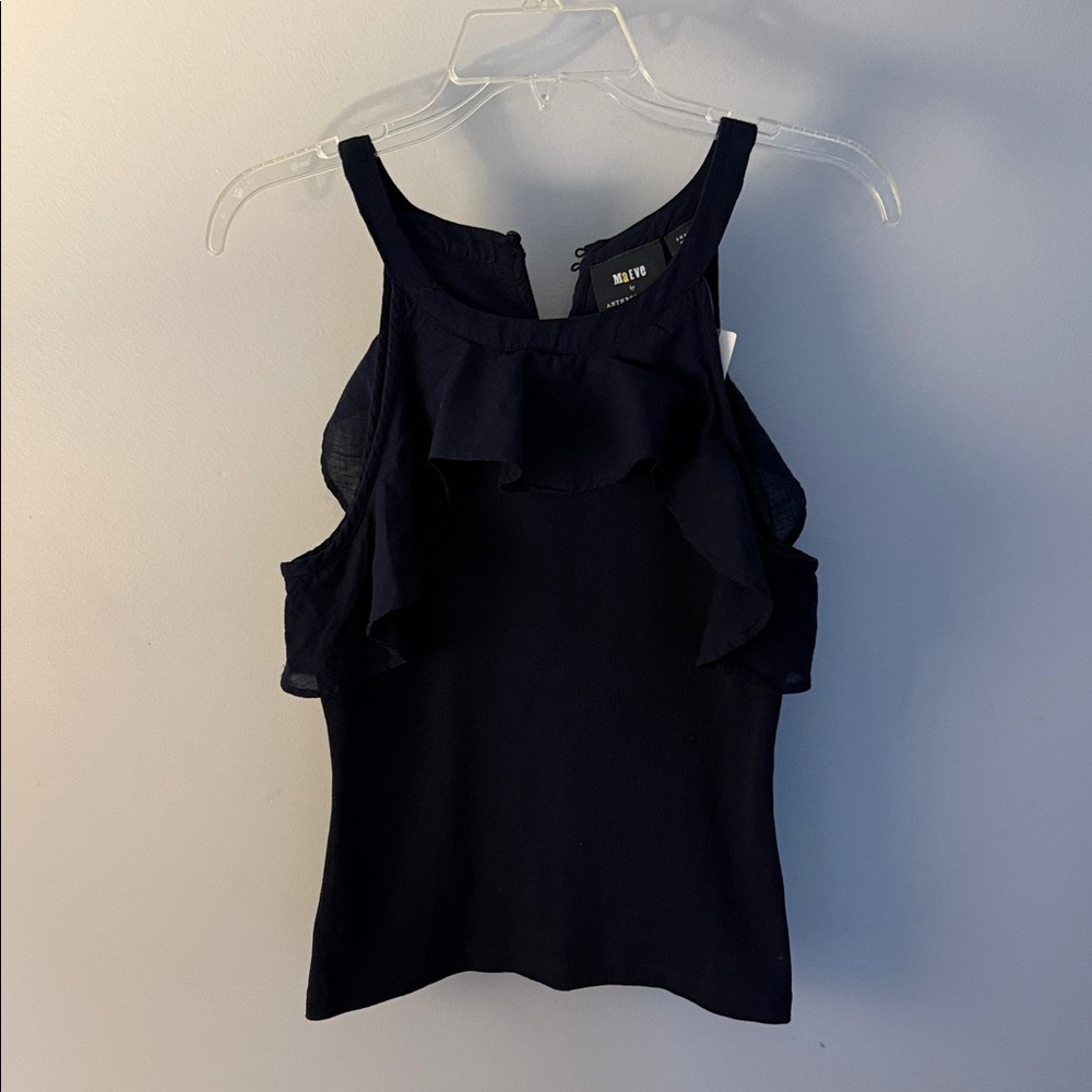 Maeve Navy Sleeveless Ruffle Top